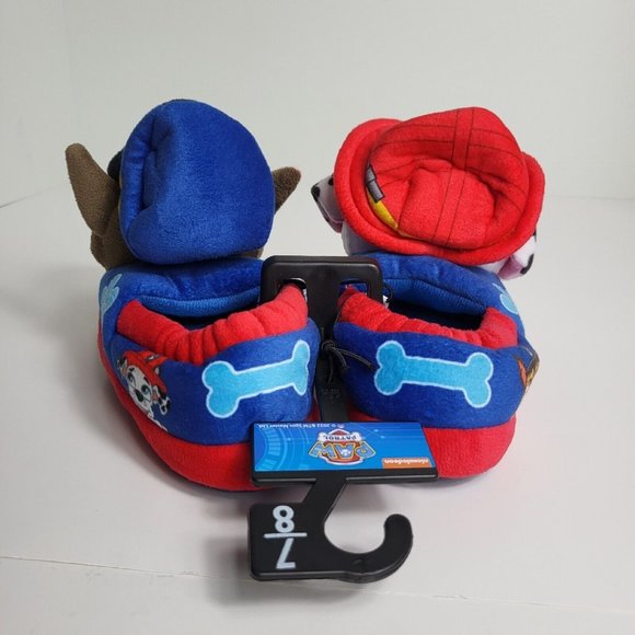 Paw Patrol Kids Slippers Chase Marshall Plush Puppy Dog Sz 7/8 Nickelodeon New - Picture 2 of 16